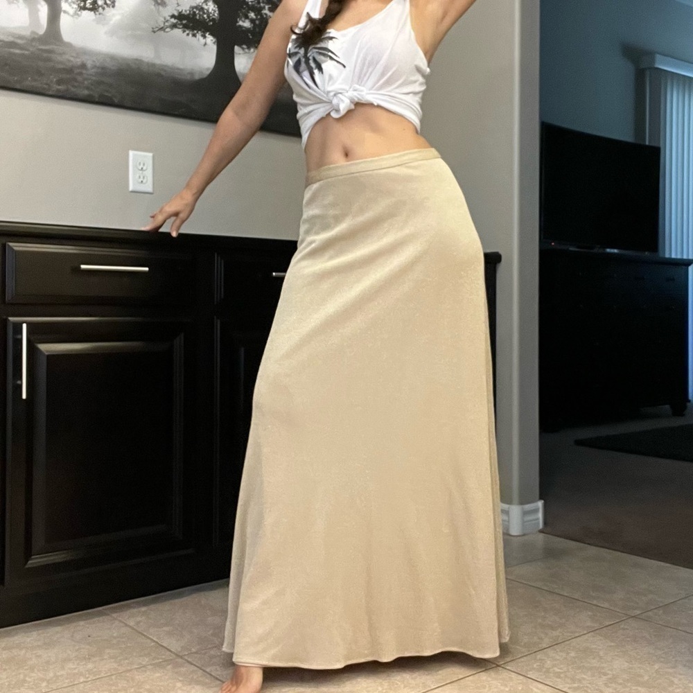Bill Levkoff Union Tag Vintage ahimmery maxi skirt nude color sz 14(L)